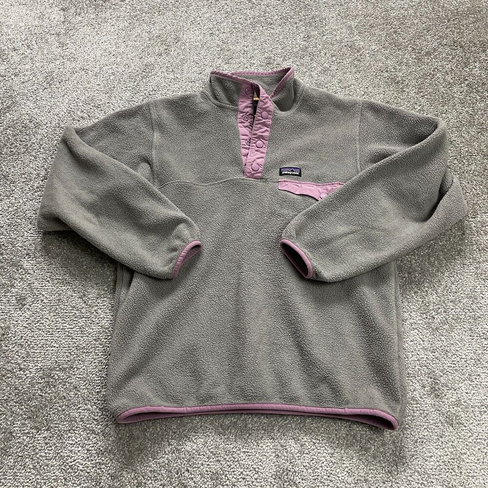 Patagonia Synchilla Fleece Jacket Girls Teens XL 14 Gray Pink Mock Neck Pullover